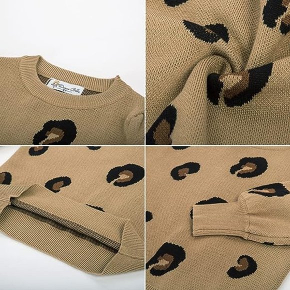 Girls Fall Long Sleeve Crew Neck Leopard Pullover Christmas Sweaters - Picture 5 of 6
